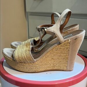 UGG Cream and Tan Wedge Sandals